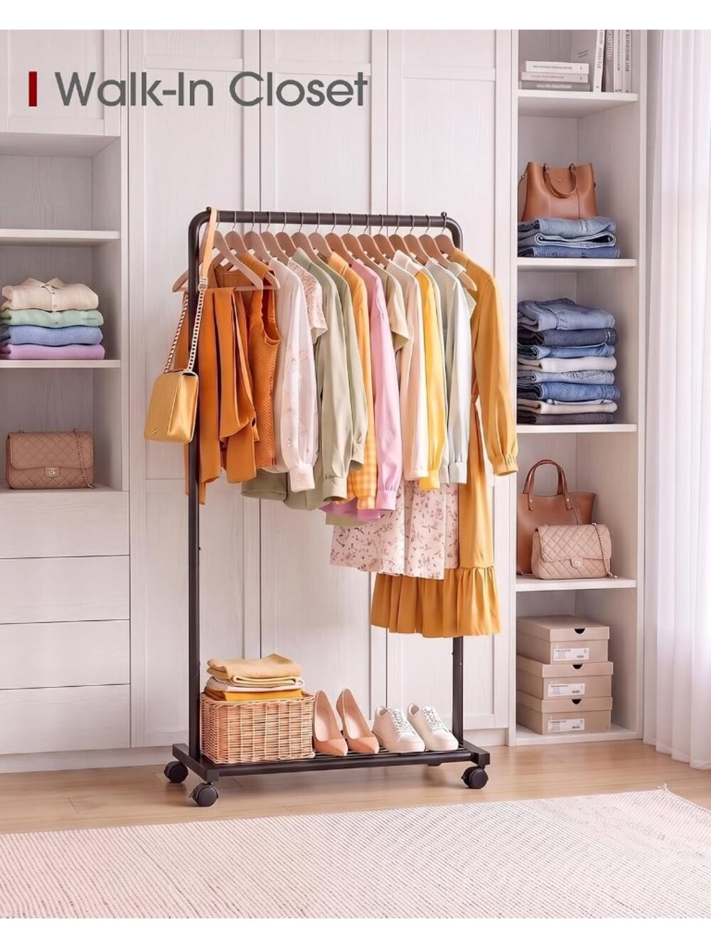 New Clothes Rack - Clothing Rack with Storage Mesh Shelf & Casters, - Picture 8 of 9